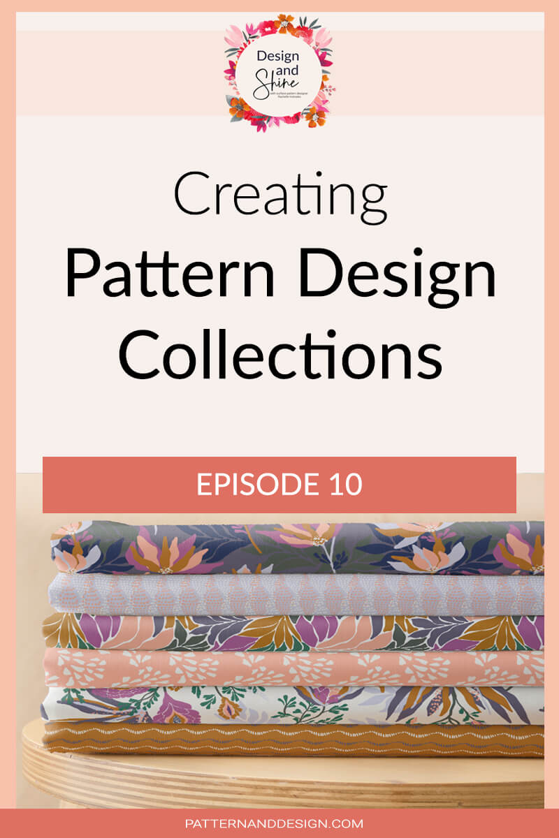 Creating Pattern design collections title with stack of fabric