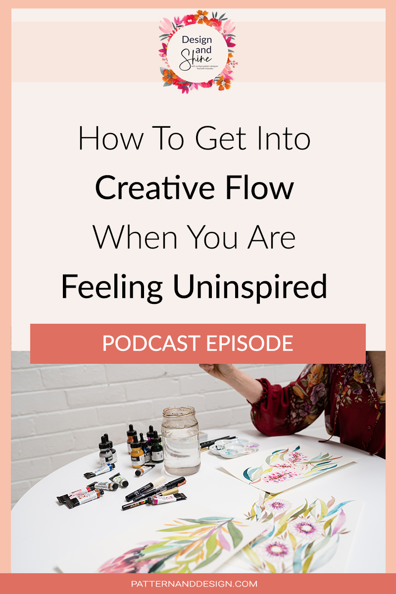 Image of an artist painting at a table that reads: How To Get Into Creative Flow When You're Feeling Uninspired